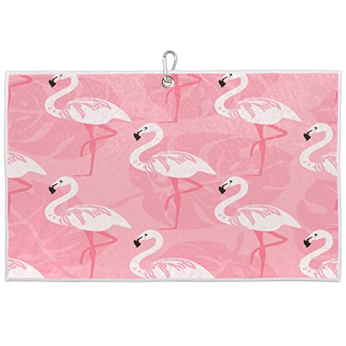 Flamingo-Tier-Mikrofaser-Golf-Handtücher für Golftaschen mit Clip, personalisierbar, schnelltrocknend, Golf-Sport-Reinigungstuch, 60,9 x 38,1 cm von TropicalLife