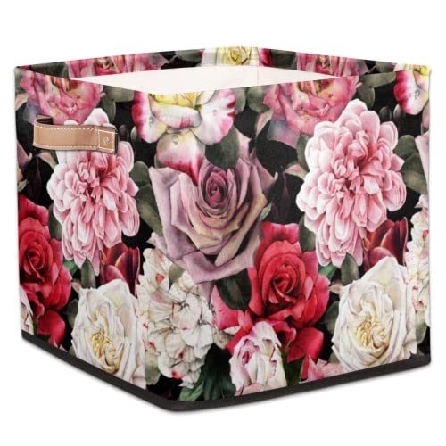 Floral Flowers Fabric Storage Cubes Boxes Foldable Storage Basket Bins Organizer Drawer for Home Bedrooms Office Nursery, 33 x 33 x 33 cm von TropicalLife