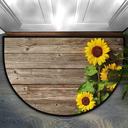 TropicalLife Halbrunde Fußmatte aus Holz, Blumenmuster, Sonnenblume, waschbar, rutschfest, für den Innenbereich, Flur, 91,4 x 61 cm von TropicalLife