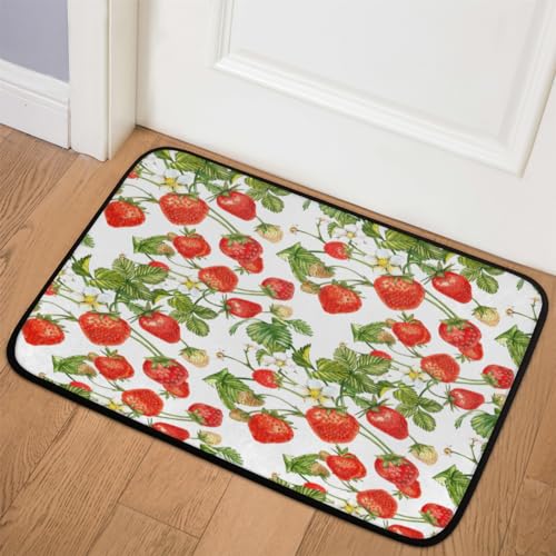Fußmatte mit Erdbeerblättern und Blumen, 60,9 x 91,4 cm, tropische Blumen, für Zimmer, Küche, Zuhause, Bad, Innen- und Außenbereich, rutschfeste Bodenmatte von TropicalLife