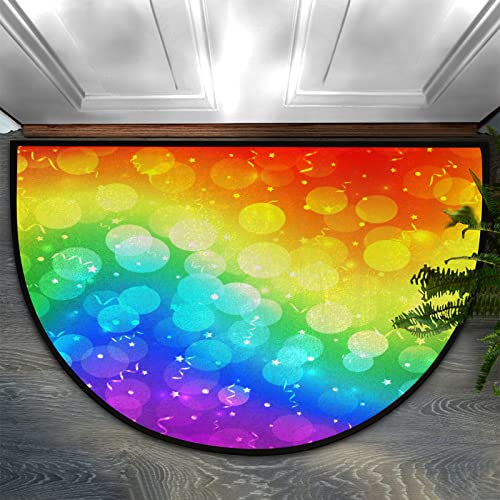 Fußmatte mit flauschigem Regenbogen-Muster, halbrund, rutschfeste Gummi-Rückseite, strapazierfähig, für den Innen- und Außenbereich, Eingangsbereich, Schmutzfangmatte von TropicalLife