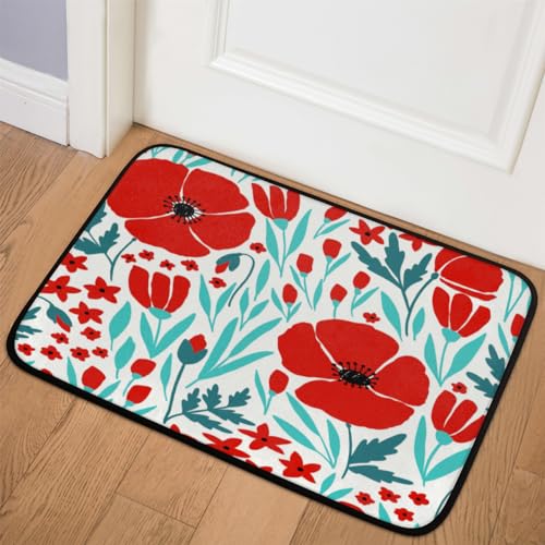 Fußmatte mit roten Mohnblumen, 50,8 x 78,7 cm, tropische Mohnblumen, Teppiche für Zimmer, Küche, Zuhause, Bad, Innen- und Außenbereich, rutschfeste Bodenmatte von TropicalLife