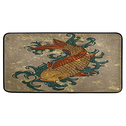 HaJie Vintage Japanische Fisch-Tier-Fußmatte, für drinnen und draußen, rutschfest, personalisierbar, für Küche, Eingangsbereich, Teppich, Schlafzimmer, lange Fußmatte von TropicalLife