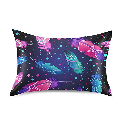 JNlover Galaxy Feder Polka Dot Satin Kissenbezug für Haar und Haut weich Anti-Falten Umschlag Verschluss Flecken Kissenbezug Standardgröße 50,8 x 66 cm, 1 Stück von TropicalLife