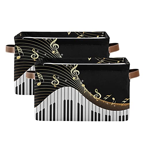 Klaviertastatur Musiknoten Set von 2 Organizer-Aufbewahrungsbehältern Faltbare Aufbewahrungsbox mit Griffen für Zuhause Kinderzimmer Kleidung von TropicalLife