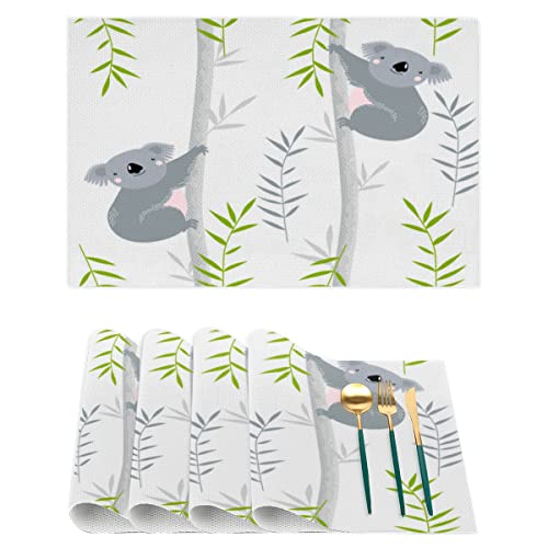 Koala Rechteckige Tischsets 4er Set, niedliche Koala-Tischsets für Küche, Esstisch, Zuhause, Restaurant, waschbar, rutschfest, hitzebeständig, PVC Platzset von TropicalLife