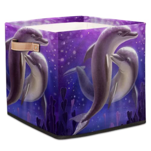 Love Delphin Stoff Aufbewahrungsw¨¹rfel Boxen Faltbarer Aufbewahrungskorb Beh?lter Organizer Schublade f¨¹r Zuhause Schlafzimmer B¨¹ro Kinderzimmer 33 x 33 x 33 cm von TropicalLife