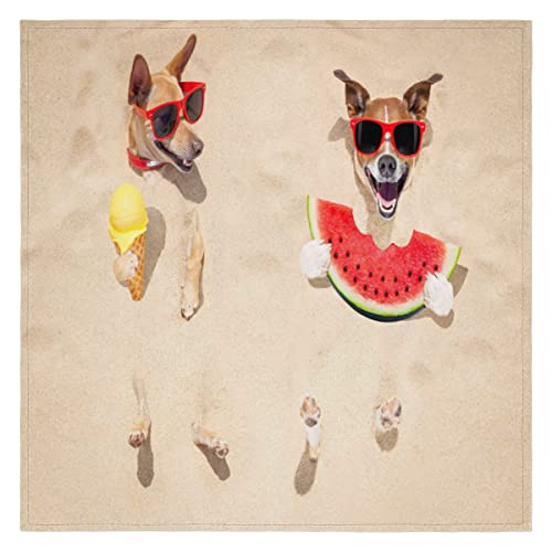 Lustige Sommer Hunde Stoffservietten Wassermelone Eis Hund Waschbar Wiederverwendbar Küche Esstisch Servietten 1er Set, 50x50cm von TropicalLife