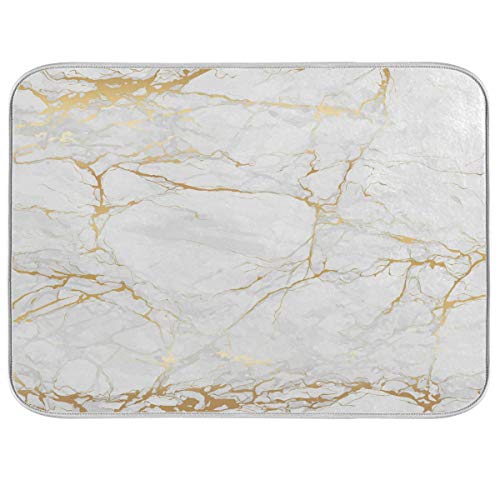OOWOW Abtropfmatte Gold Line Marmor Textur saugfähig Abtropfgestell Rack Matte reversibel & waschbar Abtropfmatte für Küche Theke Tischplatte Glas Teller Pfanne 40,6 x 45,7 cm von TropicalLife