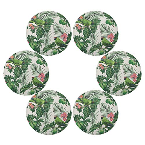 OOWOW Platzsets Set von 6 runden Tischmatten Tropische Blumen Palmen Blätter Papagei Vogel rutschfest hitzebeständig waschbar Platzsets für Küche Esstisch Hochzeit Dekor von TropicalLife