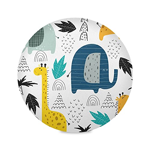 Platzdeckchen mit Cartoon-Tier-Motiv, Giraffe, Elefant, rund, 1 Stück, hitzebeständig, rutschfest, 39,1 cm, für Küche und Esstisch von TropicalLife