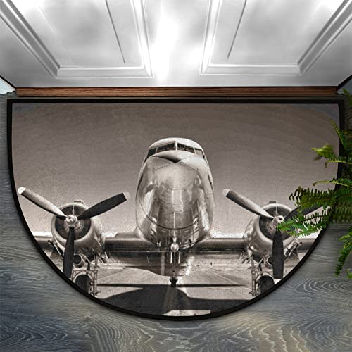 Prepare Airplane Halbrunde Eingangstürmatte rutschfeste Gummi-Rückseite Willkommen Fußmatte Vintage Flugzeug Haustür Matte Langlebig Outdoor und Indoor EntryWay Schmutzfangmatte von TropicalLife