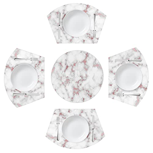 Runde Tischsets 4er Set Rose Gold Marmor Druck Keil Platzsets mit Tafelaufsatz Runde Tischsets Hitzebeständig Waschbar Platzsets für Esstisch (5 Stück) von TropicalLife