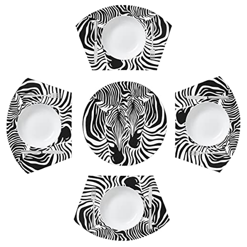 Runde Tischsets 4er Set Zebra Tierdruck Keil Platzsets mit Tafelaufsatz Runde Tischsets Hitzebeständig Waschbar Platzsets für Esstisch (5 Stück) von TropicalLife