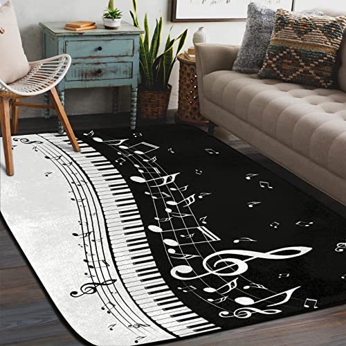 TropicalLife SEEKJOYS Teppich mit Musikmotiven, rutschfester Teppich für Wohnzimmer, Schlafzimmer, Esszimmer, zottelig, weich, bedruckter Teppich, Heimdekoration, großer Bodenteppich (200 x 150 cm) von TropicalLife