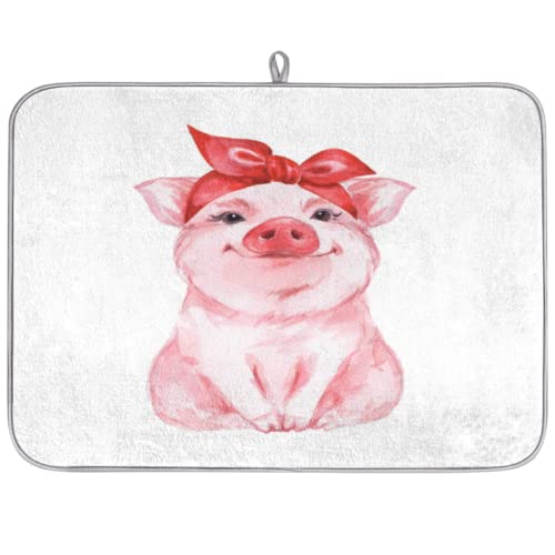 Schöne Schweine-Tassen-Abtropfmatte, niedliches Schwein, saugfähig, Mikrofaser-Abtropfmatte für Küche, Abtropfbrett, Arbeitsplatte, 40,6 x 45,7 cm von TropicalLife