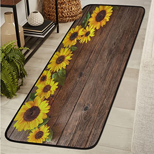 Sonnenblumen-Läufer für Flur rutschfest 60 x 182 cm Sonnenblumen-Holzstruktur Teppich Läufer Teppich Waschbar Langfläche Teppich Läufer für Küche Eingang Wohnzimmer Waschküche Eingang Schlafzimmer von TropicalLife