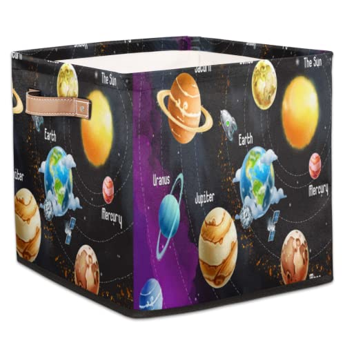 TropicalLife Sonnensystem Planeten Weltraum Stoff Aufbewahrungswürfel Boxen Faltbarer Aufbewahrungskorb Behälter Organizer Schublade für Zuhause Schlafzimmer Büro Kinderzimmer 33 x 33 x 33 cm von TropicalLife