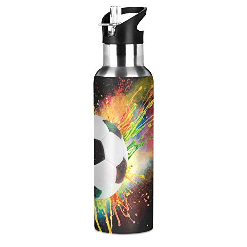 Sport Soccer Ball Stainless Steel Vacuum Insulated Water Bottle, Sport Drink Bottle with Straw for Camping Running Gym Yoga, 600 ml von TropicalLife