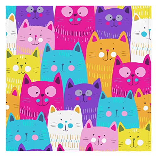 Süße bunte Katze Küche Stoffservietten 6er Set Regenbogen Katze 50x50cm Waschbar Wiederverwendbare Tischservietten für Hotel Restaurant Hochzeit Event Party von TropicalLife