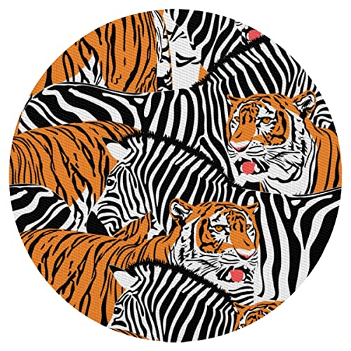 Tiger und Zebra Platzdeckchen, rund, 1 Stück, Zebra-Tier-Tischsets, hitzebeständig, leicht zu reinigen, rutschfest, PVC-Tischset für Küche, Esszimmer von TropicalLife