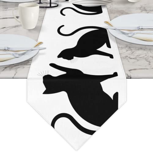Tischläufer mit Tier-Katzen-Schatten-Thema, Esstisch, Leinen, Tischläufer, hitzebeständig, Dekoration für Küche, Bankett, Hochzeit, Party, 33 x 228 cm Tischläufer mit Tier-Katzen-Schatten-Thema, Esstisch, Leinen, Tischläufer, hitzebeständig, Dekoration für Küche, Bankett, Hochzeit, Party, 33 x 228 cm von TropicalLife