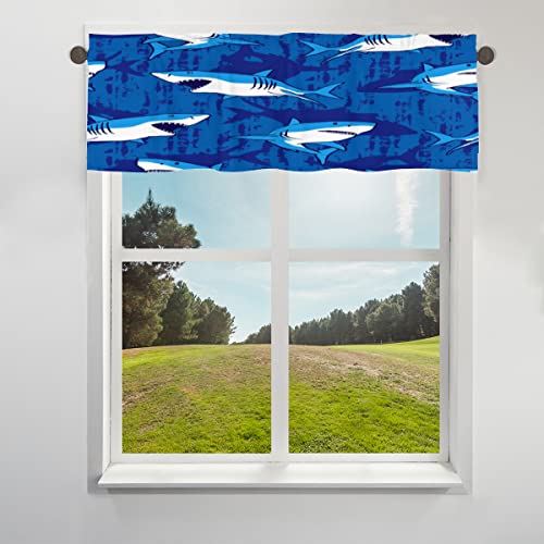 TropicalLife Blauer Hai Vorhang Volant für Fenster Kleiner Vorhang Halbe Fenster Vorhänge mit Stangentasche für Café Bad Küche Wohnzimmer Dekor, 106x45cm von TropicalLife