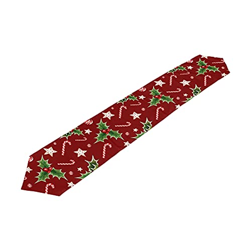 TropicalLife COZYhome Tischläufer 230 cm lang Weihnachten Zuckerstange Stechpalmenblatt auf rotem Tischläufer für Party Hochzeit Küche Wohnzimmer Deko Kommoden Schal von TropicalLife