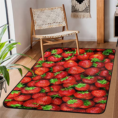 TropicalLife Erdbeer-Teppiche, frische Erdbeere, Obst, Bodenmatte, rechteckig, für Schlafzimmer, Kinderzimmer, Wohnzimmer, Esszimmer, Küche, Eingang, Flur, Läufer, Teppiche, 99 x 152 cm von TropicalLife