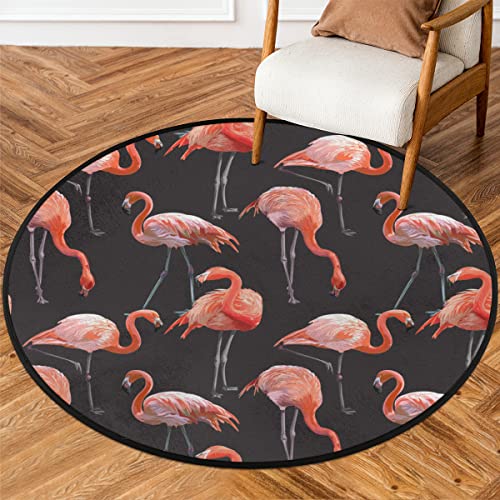 TropicalLife Flamingo Area Runder Teppich für Wohnzimmer 92 cm Tier Rosa Flamingo Runde Teppiche Schlafzimmer Teppiche Rutschfest Waschbar Teppich Fußmatten für Eingangsbereich Waschküche Kinderzimmer von TropicalLife