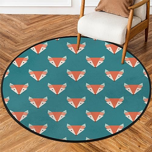 TropicalLife Fuchs Niedliches Muster Runder Bereich Teppich für Zimmer Zuhause 92 cm Lustiger Fuchs Kreis Bereich Teppiche Indoor rutschfeste Boden Indoor Matte Teppich von TropicalLife