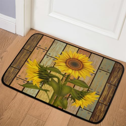 TropicalLife Fußmatte aus Holz mit Sonnenblumen-Motiv, 50,8 x 78,7 cm, Sonnenblumen-Teppiche für Zimmer, Küche, Zuhause, Bad, Innen- und Außenbereich, rutschfeste Bodenmatte von TropicalLife