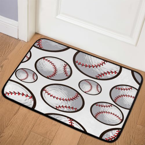 TropicalLife Fußmatte mit Baseball-Muster, 60,9 x 91,4 cm, weißer Baseball-Teppich für Zimmer, Küche, Zuhause, Bad, Innen- und Außenbereich, rutschfeste Bodenmatte von TropicalLife