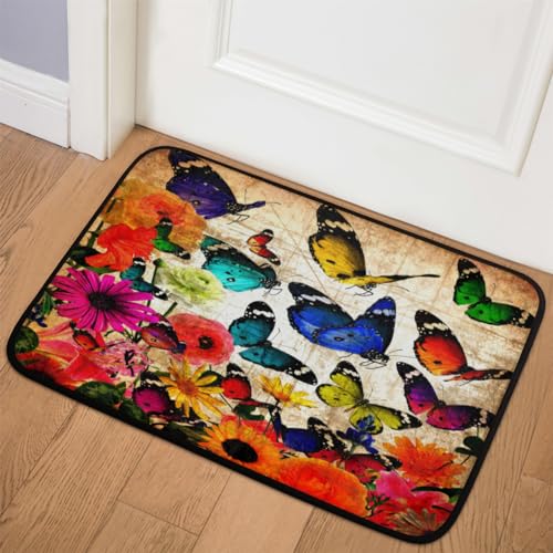 TropicalLife Fußmatte mit Blumen und Schmetterlingen, 50,8 x 78,7 cm, Schmetterling, für Zimmer, Küche, Zuhause, Bad, waschbar, für drinnen und draußen, rutschfeste Bodenmatte von TropicalLife