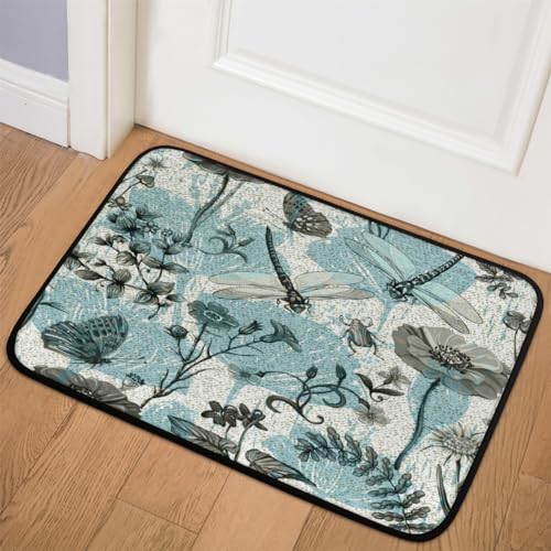 TropicalLife Fußmatte mit Blumenmotiv, 50,8 x 78,7 cm, Motiv: Libelle, für Zimmer, Küche, Zuhause, Bad, waschbar, für drinnen und draußen, rutschfeste Bodenmatte von TropicalLife