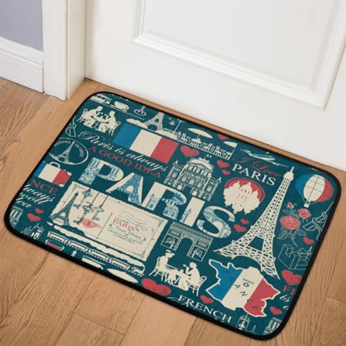 TropicalLife Fußmatte mit Paris-Muster, 50,8 x 78,7 cm, Paris-Teppiche für Zimmer, Küche, Zuhause, Bad, Innen- und Außenbereich, rutschfeste Bodenmatte von TropicalLife