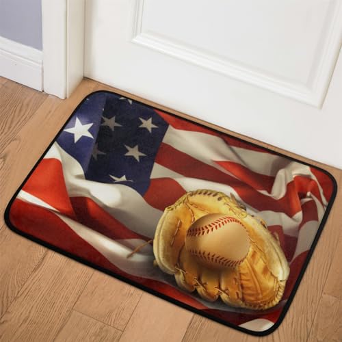TropicalLife Fußmatte mit amerikanischer Baseball-Flagge, 50,8 x 78,7 cm, USA-Baseball-Teppiche für Zimmer, Küche, Zuhause, Bad, Innen- und Außenbereich, rutschfeste Bodenmatte von TropicalLife