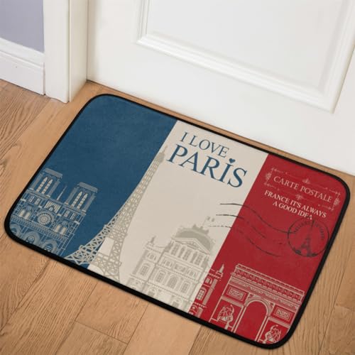 TropicalLife Fußmatte mit französischer Paris-Postkarte, 60,9 x 91,4 cm, französische Flagge, Teppiche für Zimmer, Küche, Zuhause, Bad, Innen- und Außenbereich, rutschfeste Bodenmatte von TropicalLife
