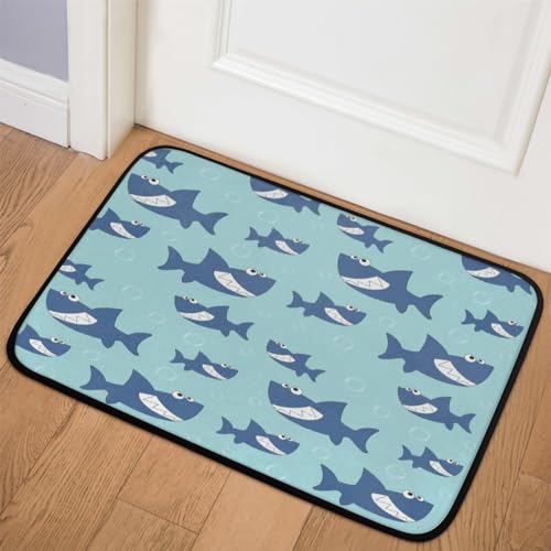 TropicalLife Fußmatte mit lustigem Hai-Motiv, 60,9 x 91,4 cm, niedlicher Hai, für Zimmer, Küche, Zuhause, Bad, Innen- und Außenbereich, rutschfeste Bodenmatte von TropicalLife