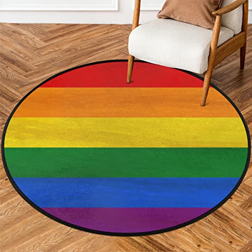 TropicalLife Gay Pride Regenbogenbereich Runder Teppich f¨¹r Wohnzimmer 92 cm Regenbogen Teppiche Schlafzimmer Teppiche rutschfest Waschbar Teppich Fu?matten von TropicalLife