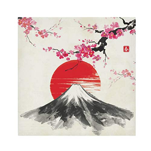 TropicalLife HaJie Servietten Japanische Fuji Berg Kirschblüte Abendessen Serviette Papier Satin Polyester Tuch wiederverwendbare Servietten für Tisch Kinder 50,8 x 50,8 cm, 4 Stück von TropicalLife