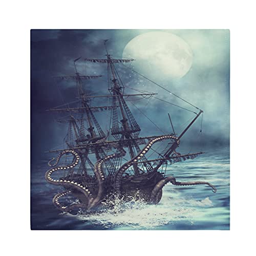 TropicalLife HaJie Servietten Octopus Tier Tentakel Schiff Segelboot Abendessen Serviette Papier Satin Polyester Tuch wiederverwendbare Servietten für Tisch Kinder 50,8 x 50,8 cm, 6 Stück von TropicalLife