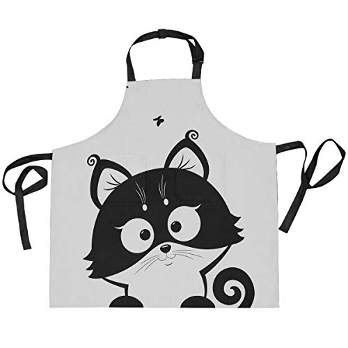 TropicalLife HaJie Verstellbare Latzschürze Süße Katze Kitty Tier Koch Uniform mit 2 Taschen für Männer Frauen Küche Kochen Unisex Arbeitskleidung von TropicalLife