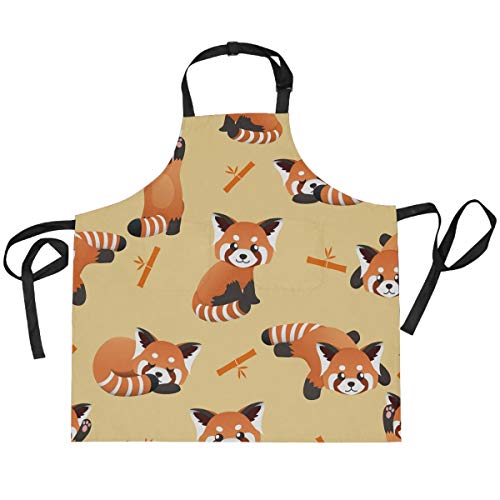 TropicalLife HaJie verstellbare Lätzchenschürze, niedliches rotes Panda-Tier, Bambus, Koch, Uniform mit 2 Taschen, für Männer und Frauen, Küche, Kochen, Unisex, Arbeitskleidung von TropicalLife