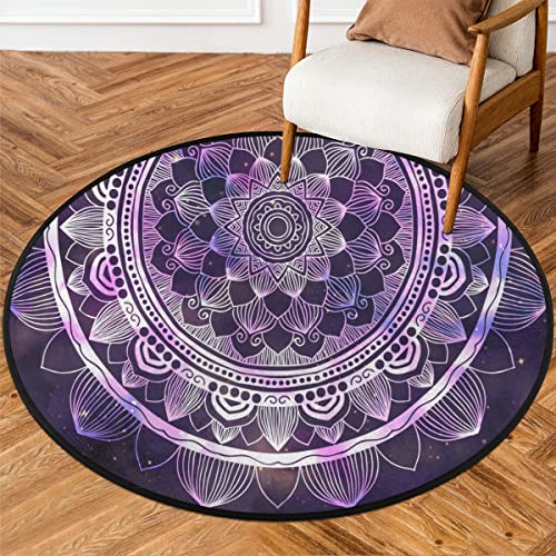 TropicalLife Lila Mandala Bereich Runder Teppich f¨¹r Wohnzimmer 92 cm Mandala Blume Teppiche Schlafzimmer Teppiche rutschfest Waschbar Teppich Fu?matten Waschk¨¹Che Kinderzimmer von TropicalLife