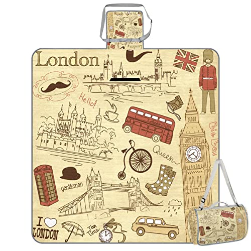 TropicalLife London City Sehenswürdigkeiten Picknickdecke London Quadratisch Wasserdicht Faltbar Indoor Outdoor Matte Teppiche für Strand Camping Park Familientreffen Aktivitäten von TropicalLife