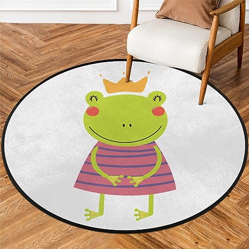 TropicalLife Niedlicher Frosch-Mädchen, runder Teppich für Zimmer, Zuhause, 160 cm, Froschkreis, Teppich, für den Innenbereich, rutschfest, für den Innenbereich, große Matte von TropicalLife