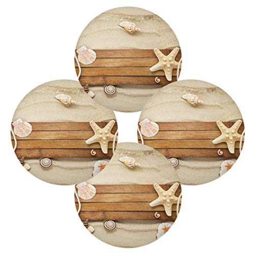 TropicalLife OOWOW Tischsets Set von 4 runden Tischmatten Strand Muschel Seestern Holzbrett rutschfest hitzebeständig waschbar Platzsets für Küche Esstisch Hochzeit Dekor Weihnachten von TropicalLife