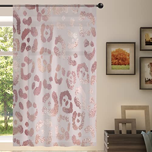 TropicalLife Pink Giraffe Leopard Sheer Vorhänge Fenstervorhang Paneele 198,1 cm Länge Rosa Giraffe Leopard Fenstervorhänge mit Stangentasche Abdeckung Licht für Schlafzimmer Wohnzimmer Terrasse von TropicalLife