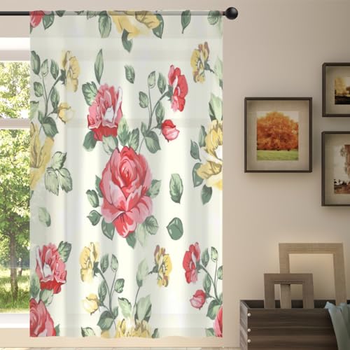 TropicalLife Retro-Blumen-Voile-Vorhänge, durchscheinend, 140 x 198 cm, Vintage-Blumenvorhang für Wohnzimmer, Schlafzimmer, Küche, Zuhause, Türdekoration, Vorhänge von TropicalLife